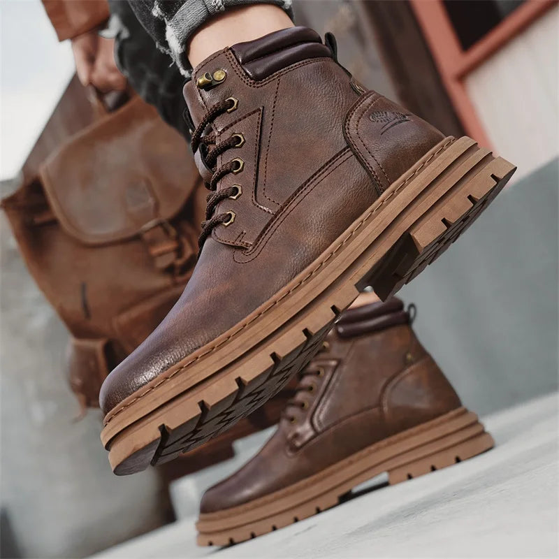 New Autumn Winter Men High Top Shoes Fashion Motorcycle Boots Outdoor Leisure Ankle Boots Comfortable Man Lace-Up Botas Sneakers - Buy online at  Vibe In Cart.