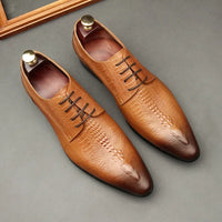 Men's Black And Blue Genuine Leather Oxford Shoes With Crocodile Pattern