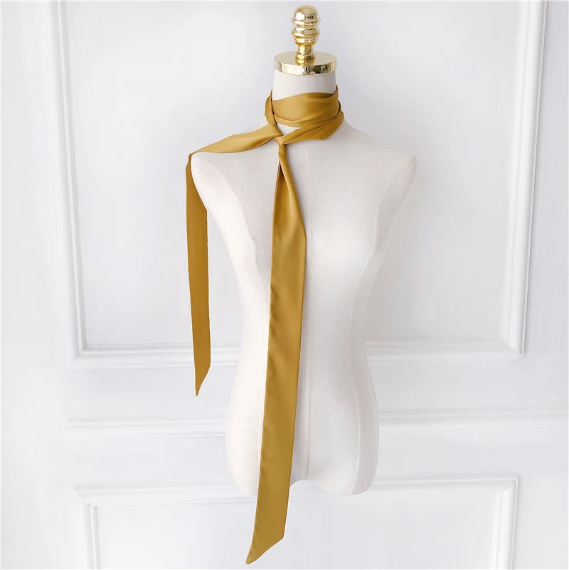 Women's Long Narrow Solid Color Polyester Scarf 190x5cm