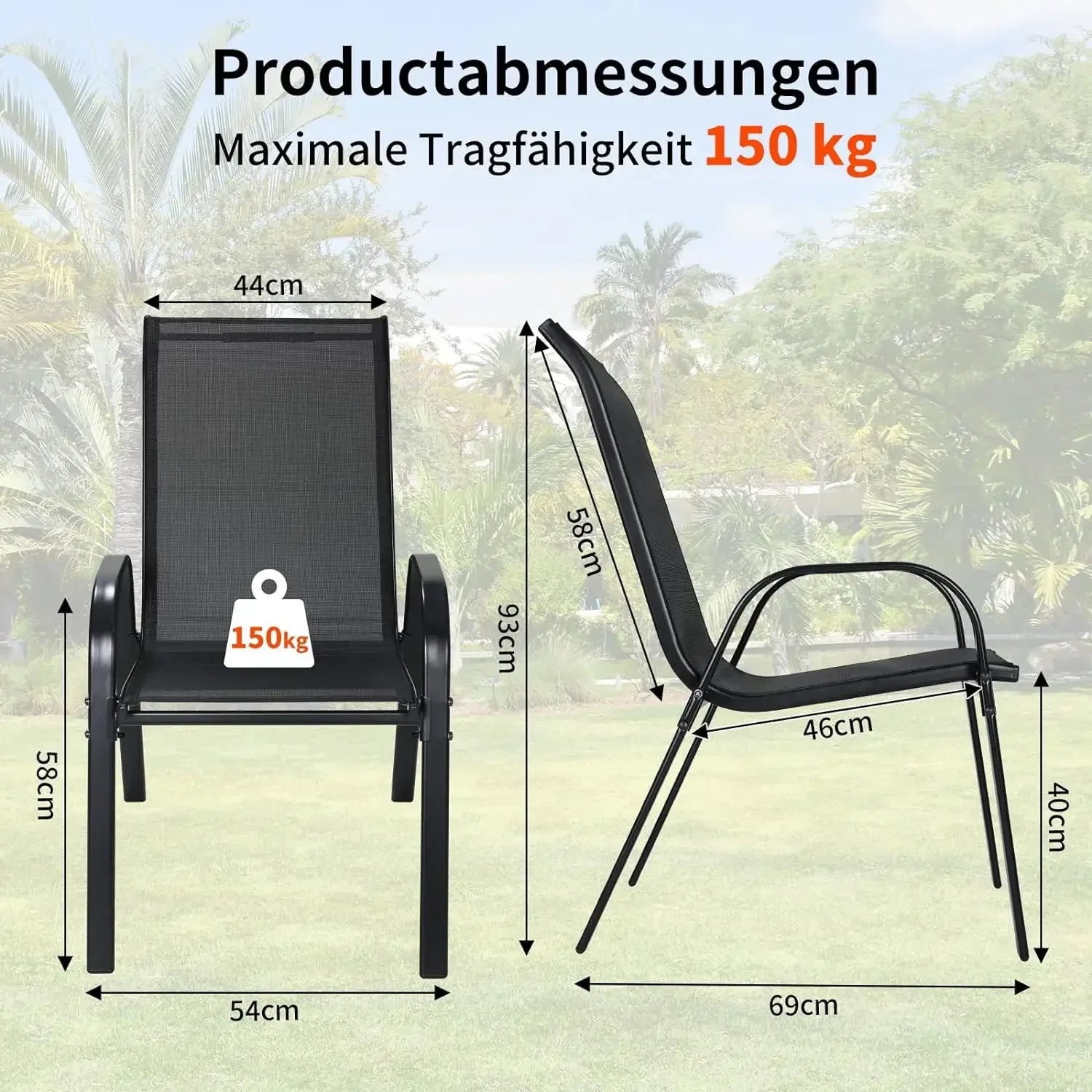4 Metal Outdoor Chair Set Stackable Patio Textilene Dining Chair Stack Metal Frame Set of 4, Load Weight 150kg, Black,Brown,Gray - Buy online at  Vibe In Cart.