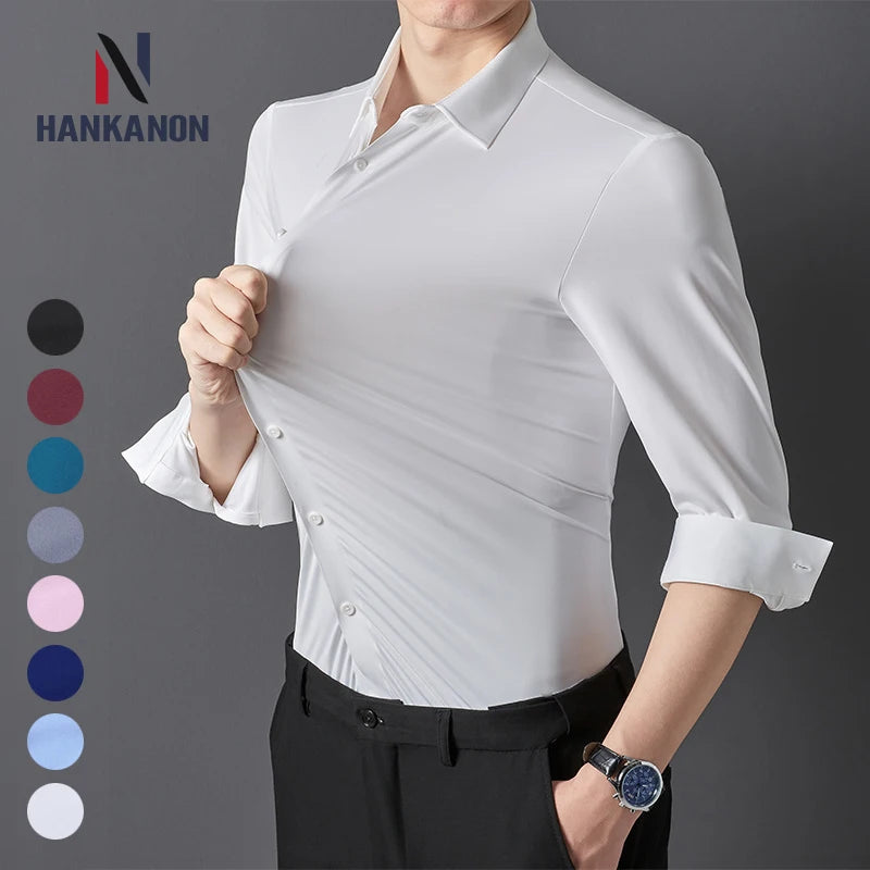 Premium Men's Ultra-Stretch Shirt - High-Quality Silky Business Formal Long-Sleeve Shirt for Social and Casual Wear - Buy online at  Vibe In Cart.