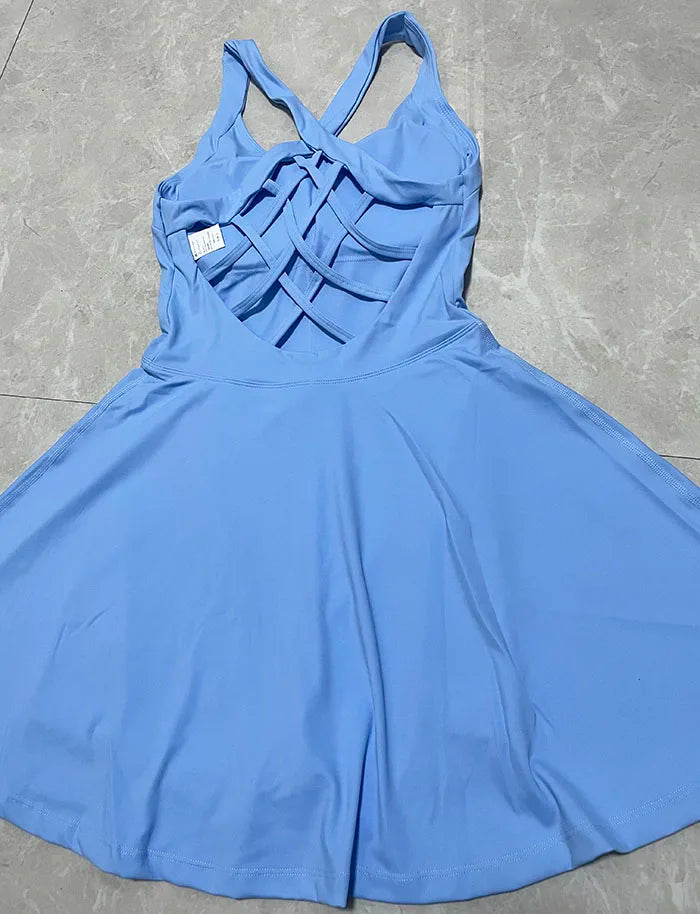 Women Tennis Dress One-Pieces Slim Fit Soft Sports Sets Golf Badminton Skorts Back Cross Tracksuits With Chest Pads Yoga Suits - Buy online at  Vibe In Cart.