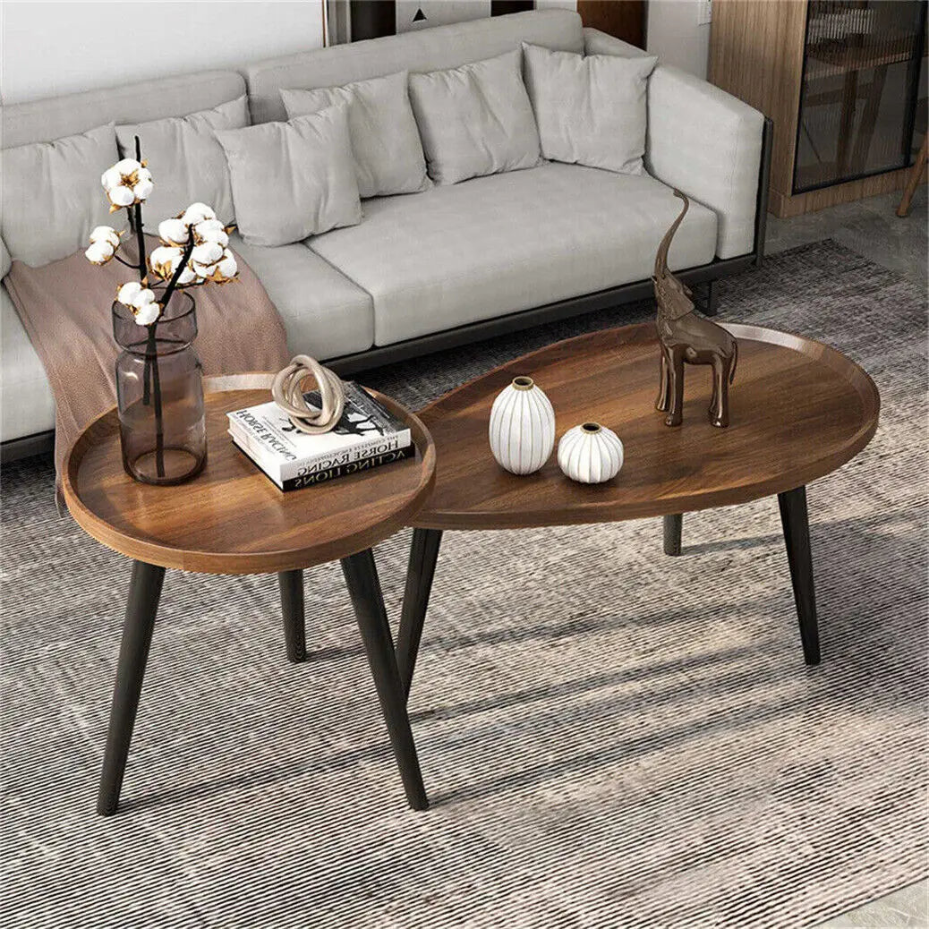 Round Coffee Table Set of 2 Rustic for Living Room Modern Nesting Tables for Balcony Office with Wood Table Top And Metal Legs - Buy online at  Vibe In Cart.