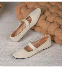 Women's Ankle Strap Weaving Ballerina Flats with Pearl