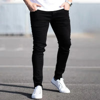 Spring Mens Black Blue Pants Pure Color Stretch Jeans Street Casual Slim Fit Trousers Male Vintage Wash Skinny Jeans for Men - Buy online at  Vibe In Cart.
