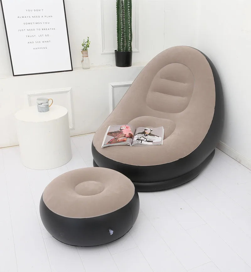 Inflatable Outdoor Lounger Chair with Footstool Ottoman