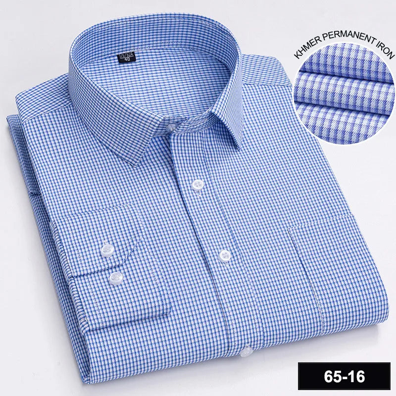 Men's Long Sleeve Plaid Stripe Shirt With Single Pocket For All Seasons