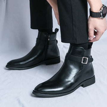 New waterproof British riding boots men's fashionable ankle boots casual and versatile high-top leather shoes men's trend - Buy online at  Vibe In Cart.