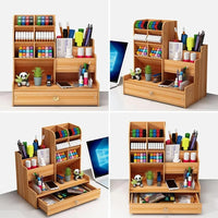 Wooden Pen Holder Desk Organizer With Storage Drawer