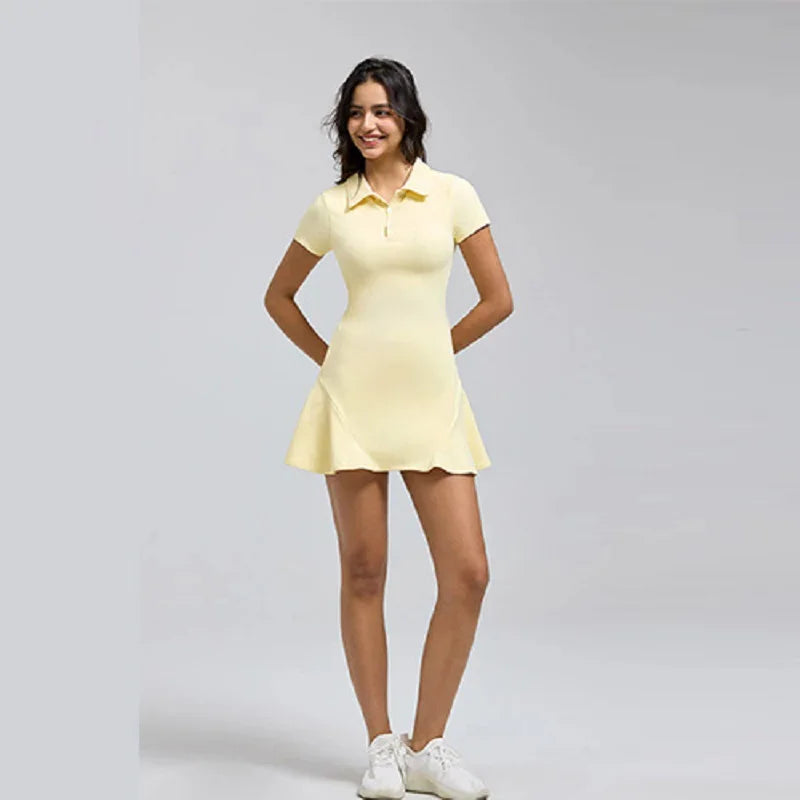 2025 Summer New Women's Retro Collar Polo Dress Sports Style Slim Tennis Golf Dresses Short Sleeved Ruffle Skirts with Short