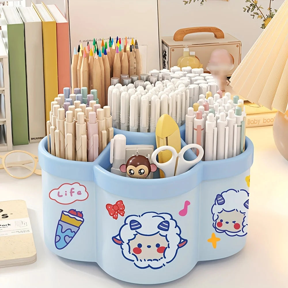 Rotating Plastic Pen Holder Desk Organizer with Multiple Compartments