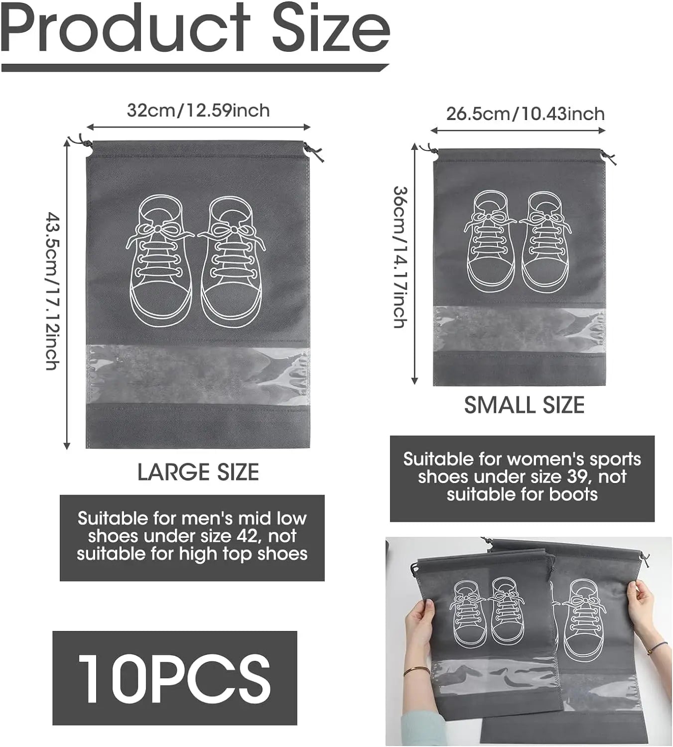 Large Non-Woven Fabric Shoes Storage Organizer Bags, 5 or 10 Pack