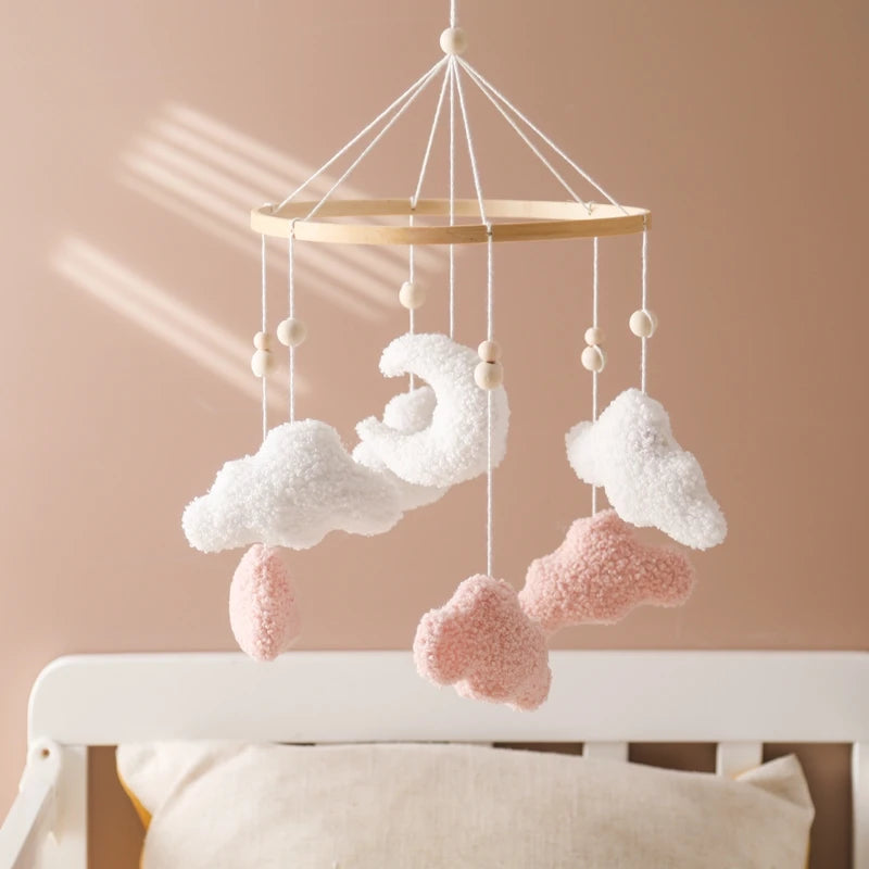 Wooden Crib Mobile Baby Bed Bell Rattle Toy Soft Felt Cartoon Bear Mobile bracket Newborn Music Box Bed Bell Hanging Bracket Toy
