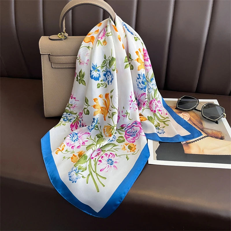 Square Satin Silk Scarf for Women, Casual All Seasons