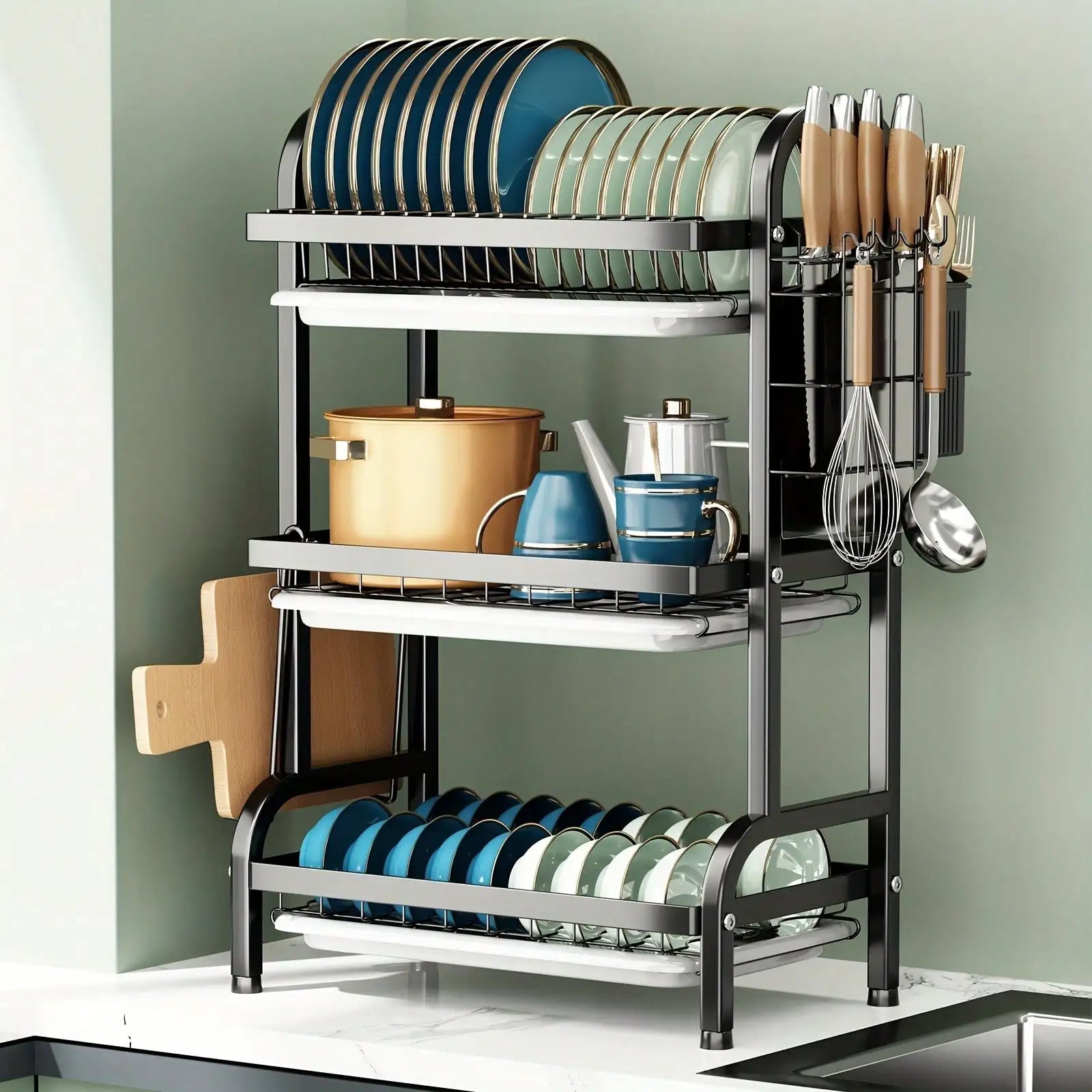 2025 3-Tier Metal Dish Rack Black Large-Capacity Kitchen Countertop Storage Organizer - Buy online at  Vibe In Cart.