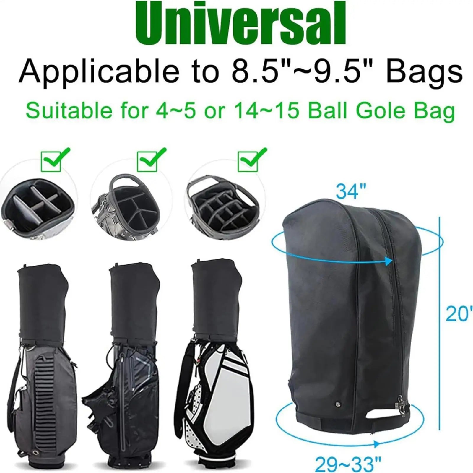 Portable Waterproof Nylon Golf Bag Rain Cover with Zipper and Buckle