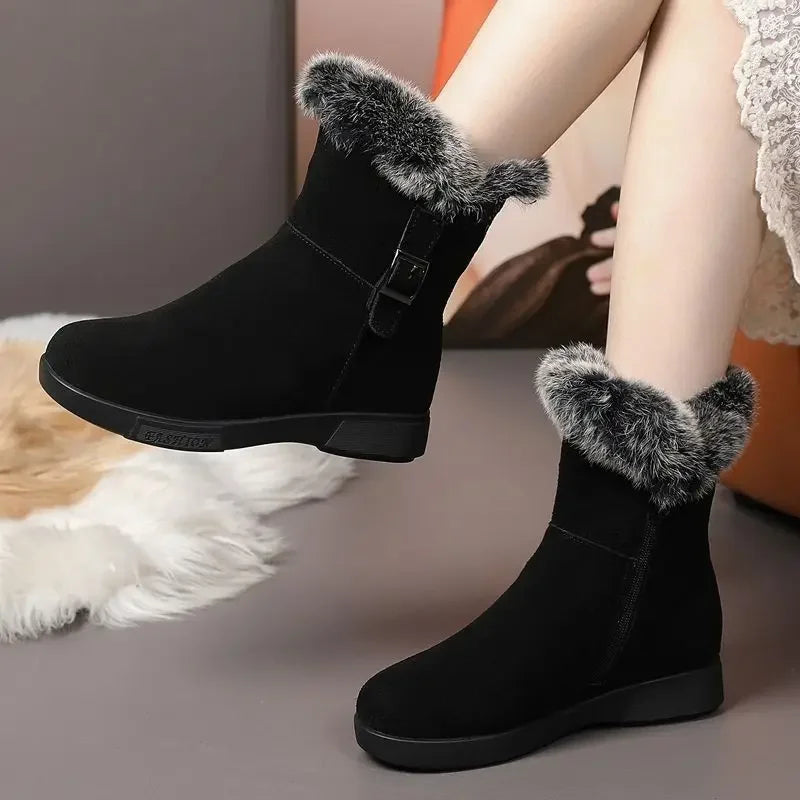 Women's Winter Fashion Leather Warm Snow Boots with Plush Thick Soles Comfortable Non-Slip Cotton Shoes - Buy online at  Vibe In Cart.