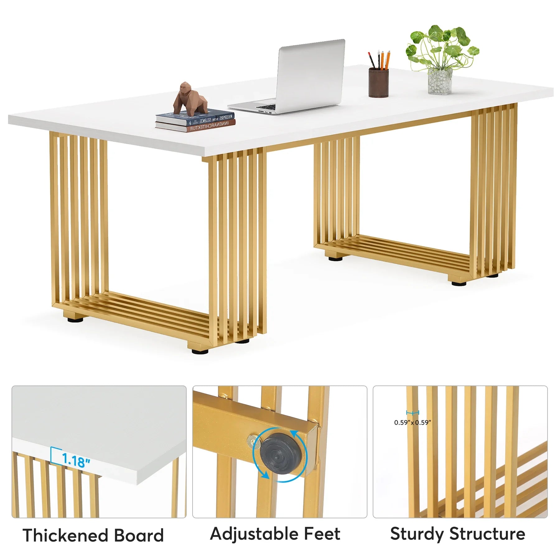 Tribesigns Modern Office Desk, 70.9" Wooden Computer Desk,Executive Desk with Gold Metal Legs, Large Workstation Home Office - Buy online at  Vibe In Cart.