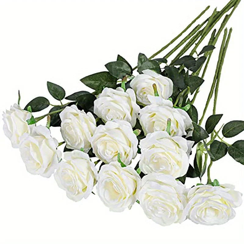 Artificial Silk Rose Bouquet, 12 Pieces for Weddings and Decor