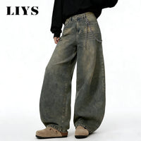 American Retro Baggy Wide Leg Jeans Men's Korea Streetwear Distressed y2k Clothing Casual Daily Four Seasons Denim Pants Unisex - Buy online at  Vibe In Cart.