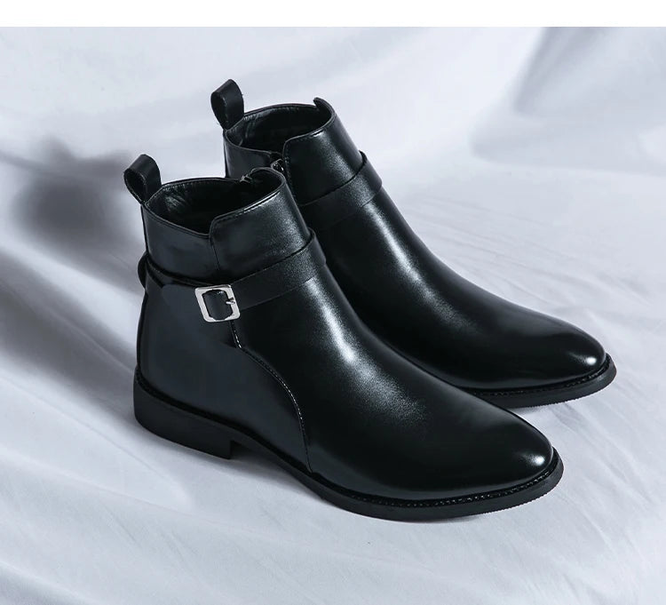 Men's Waterproof Ankle Riding Boots with Zipper and Low Heel