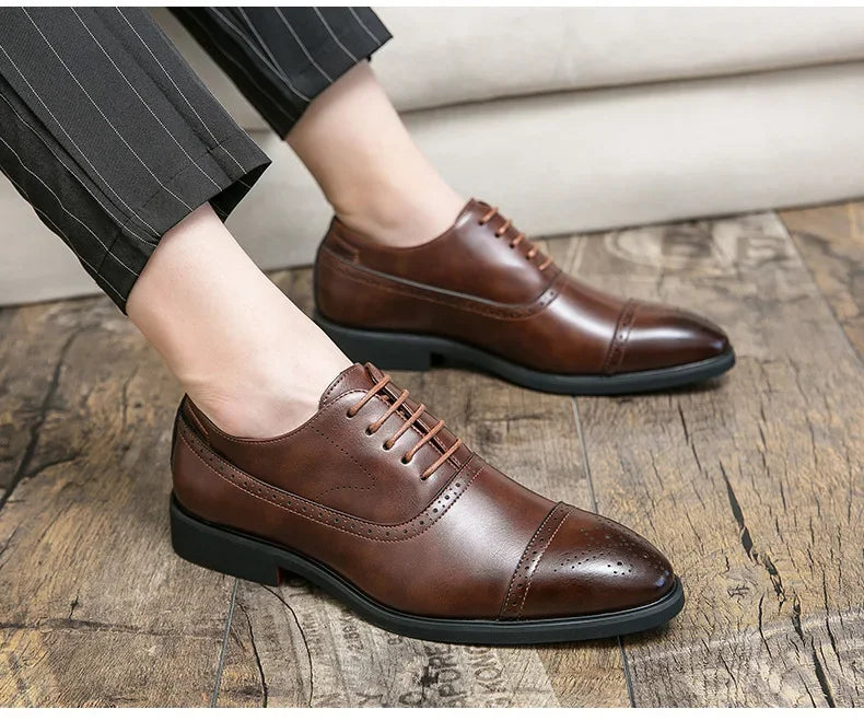 Black Fashionable Oxford Shoes Large Size Casual Business Leather Shoes Wedding Ceremony Shoes Carved Block Design Rubber Sole - Buy online at  Vibe In Cart.