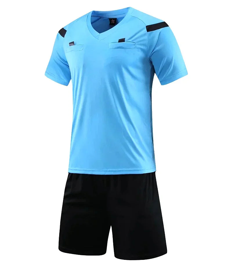 Men's Polyester Soccer Referee Uniform with Jersey and Shorts