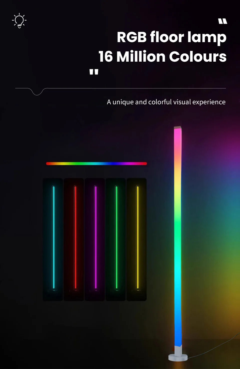 RGB LED Floor Lamp Remote & APP Control Music Sync Corner Lighting Modern Mood Lighting for Bedroom Living Room Gaming decor - Buy online at  Vibe In Cart.