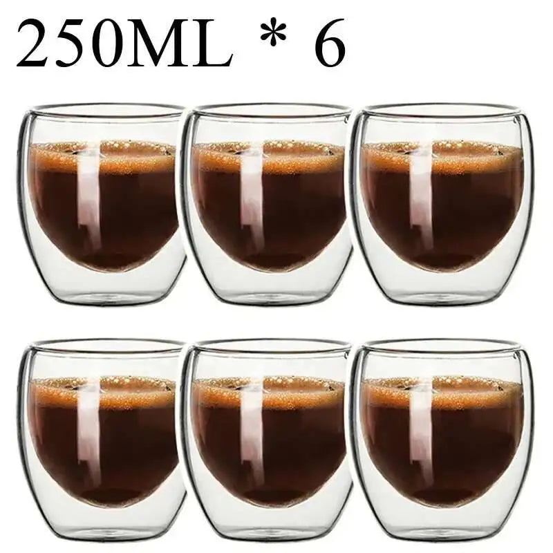 Double Wall High Borosilicate Glass Mug Heat Resistant Set of 2-6 Pieces