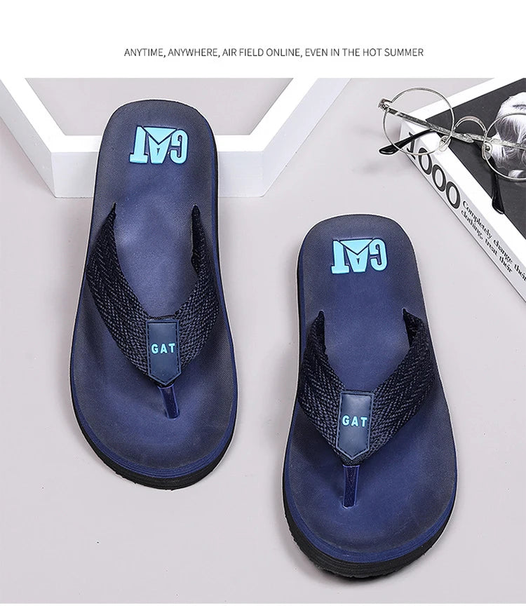 Men's Anti-Slip Breathable Beach Slippers Wide Strap Flat Heel