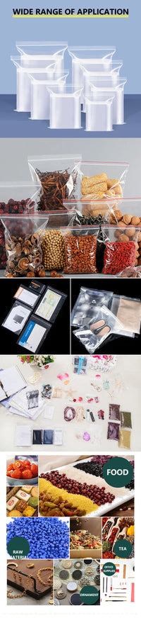 100 Piece Clear Plastic Zipper Storage Bags for Jewelry and Food