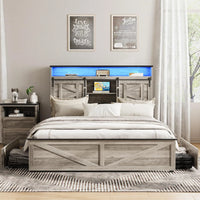 Vabches Bed Frame Queen with 4 Drawer&Storage Headboard Platform Bed Frame with LED Light& Power Strip&Sliding Barn Door Bedroom - Buy online at  Vibe In Cart.