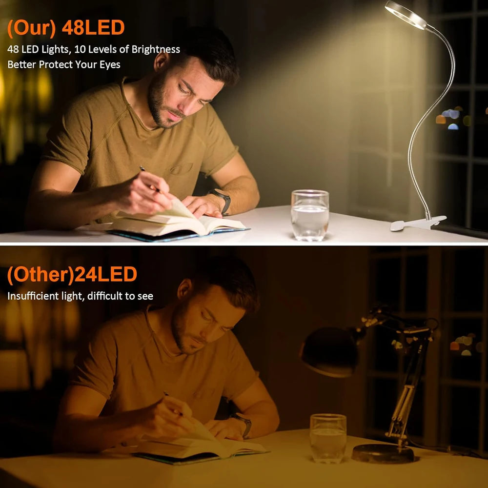 LED Reading Lights 360°Flexible Gooseneck Dimmable Table Lamp Clip On Indoor Bedroom Eye Protection Desk Light Book Clamp Lamp - Buy online at  Vibe In Cart.
