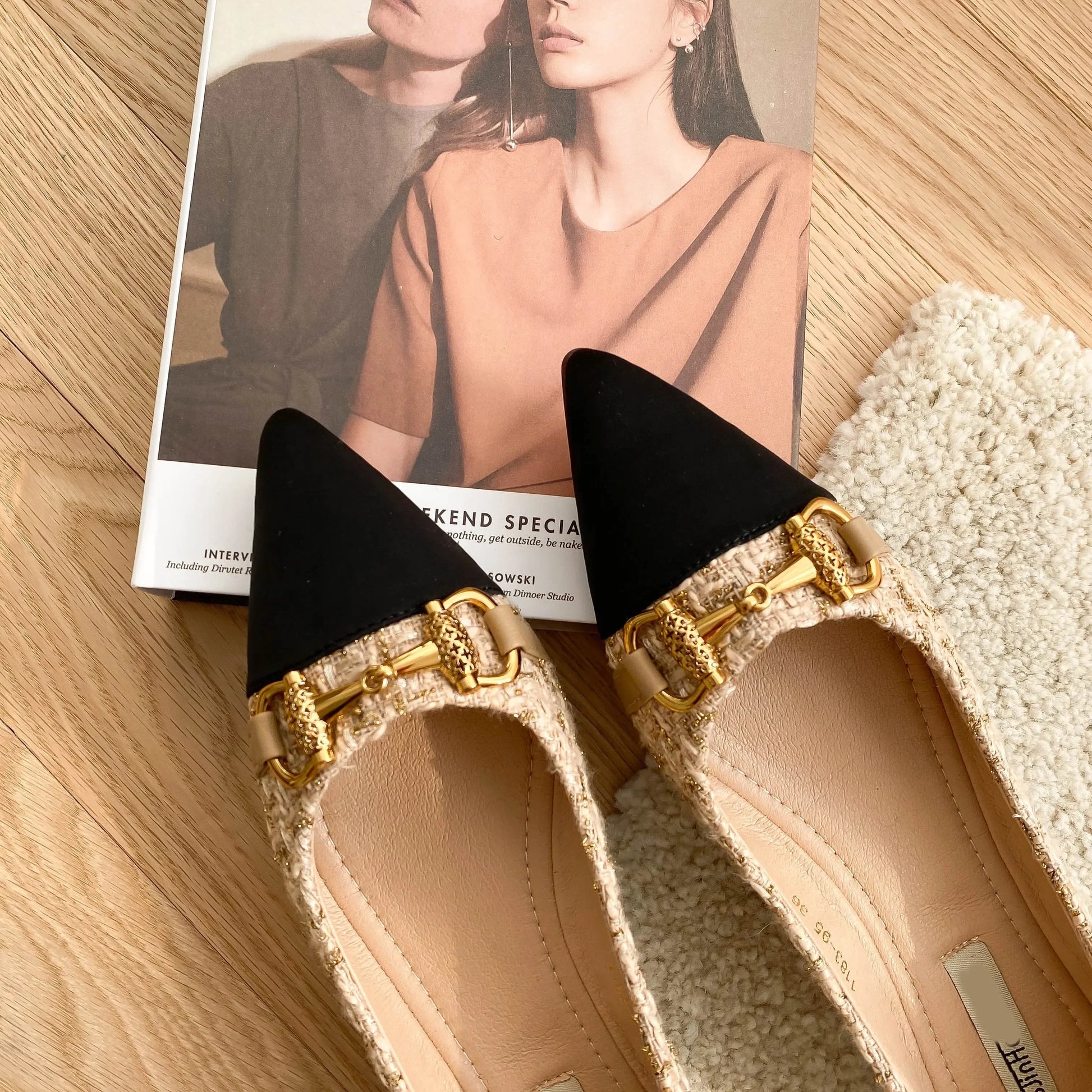 Spring and Autumn New Pointed Toe Single Shoes Shallow Mouth Slip-on Flats Metal Decoration Low-heeled Women's Shoes - Buy online at  Vibe In Cart.