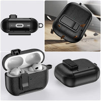 Earphone Protective Case with Leather Texture, Secure Lock, Stand and Wireless Charging Support
