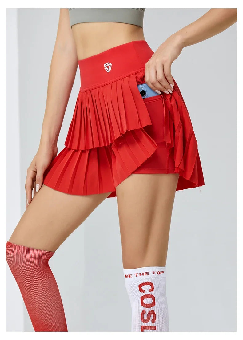 Women's Mini Pleated Sports Skort with Pockets and Double Layer