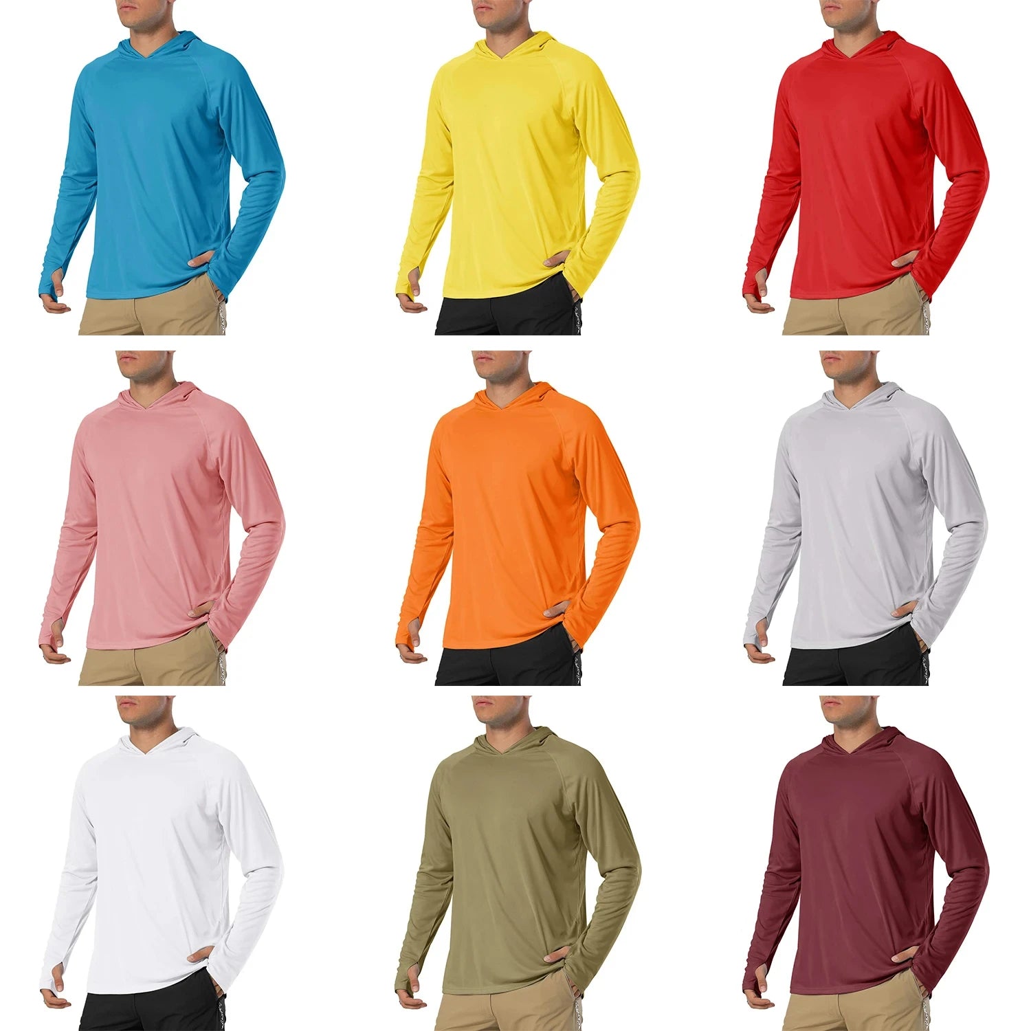 Men's Breathable Long Sleeve Hooded T-Shirt with UV Protection and Quick Dry