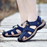 Men's Genuine Leather Sandals Casual Outdoor Beach Roman Style Sizes 38-48
