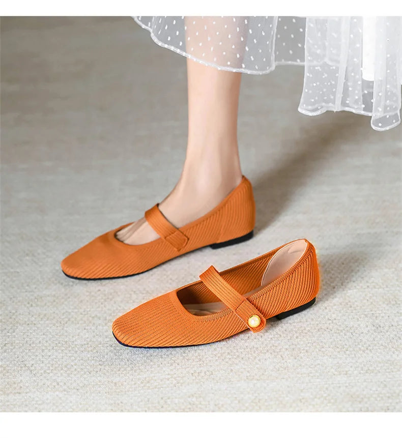 Women's Ankle Strap Weaving Ballerina Flats with Pearl