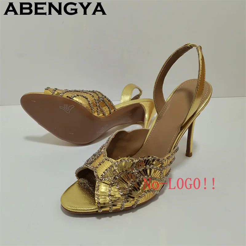 2026 Summer Trendy New Shiny Fish Mouth Toe Sexy Stiletto Sandals Woman Quality Sequined Thin High Heel Slippers for Women Shoes - Buy online at  Vibe In Cart.