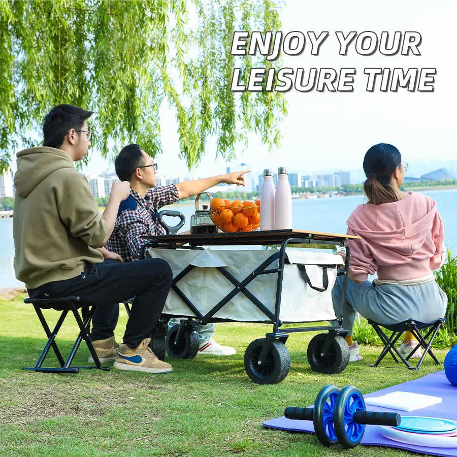 Collapsible Folding Utility Beach Wagon Cart Heavy Duty Large Capacity Fold Wagon Outdoor Trolley Portable Camping Cart Table - Buy online at  Vibe In Cart.