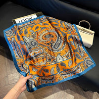 Printed Paisley Houndstooth Square Scarf for Women, Coffee Color, Polyester