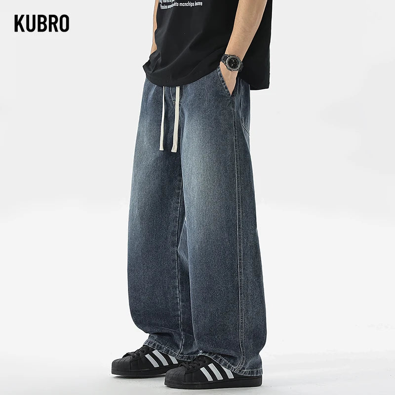 Men's Jeans American Loose Wide-leg Loose Straight Casual Trousers Street Hip-hop Baggy Jeans Black Grey  Blue Streetwear Men - Buy online at  Vibe In Cart.