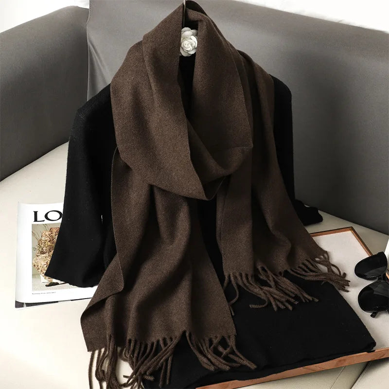 Women's Thick Warm Winter Polyester Scarf with Tassels