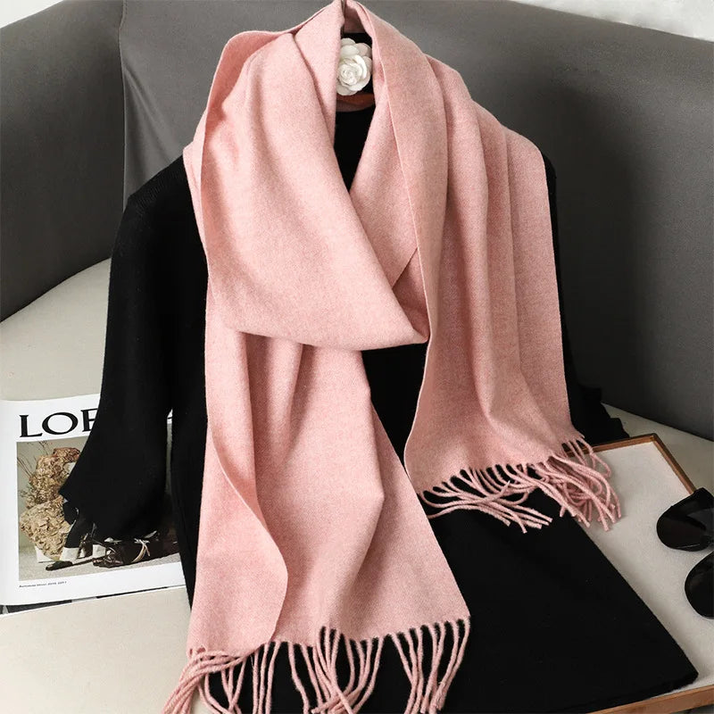 Women's Thick Warm Winter Polyester Scarf with Tassels
