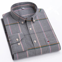 Men's Long Sleeve 100% Cotton Oxford Plaid Shirt