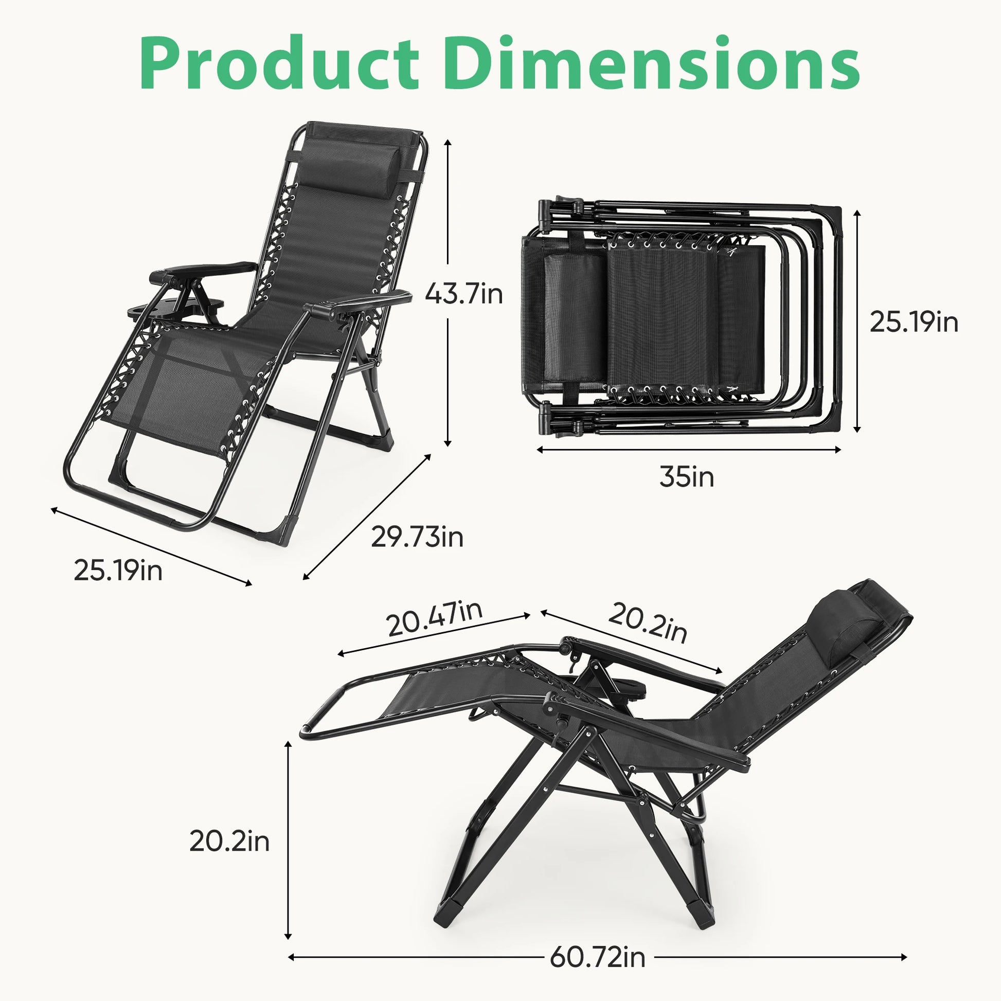 JHK Zero Gravity Set of 2 Portable Recliner Camping Patio Outdoor Garden Lounge Chair with Cup Holder Trays Adjustable Pillow - Buy online at  Vibe In Cart.