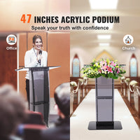 SucceBuy 47" Acrylic Podium Stand Floor-Standing Clear Pulpit Acrylic Desktop Lecterns w/ Storage Shelf for Church Office School - Buy online at  Vibe In Cart.