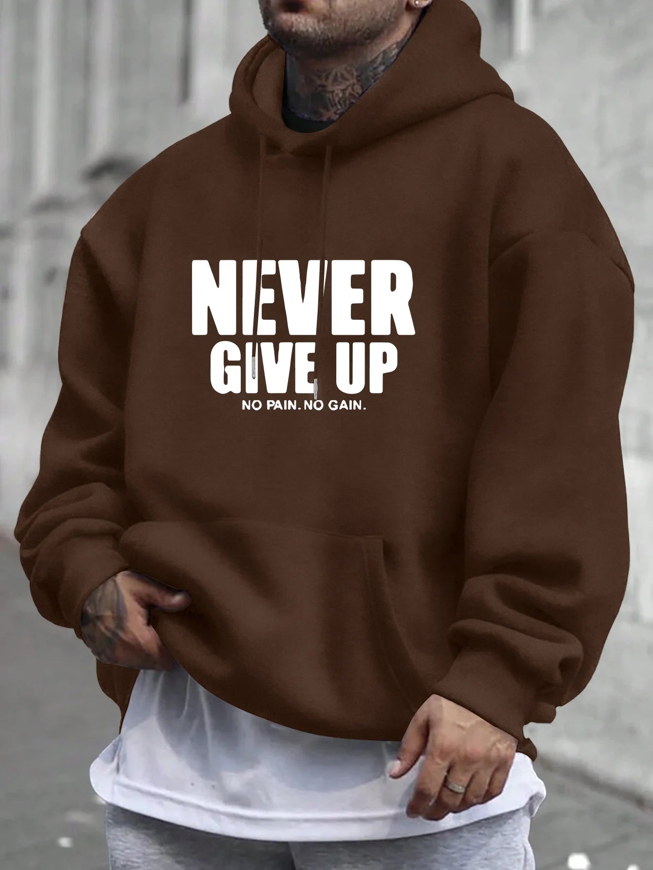 Men'S Hoodie Never Give Up Print Casual Fleece-Lined Pullover Kangaroo Pocket Stylish Streetwear Fall Casual Wear Hoodie - Buy online at  Vibe In Cart.