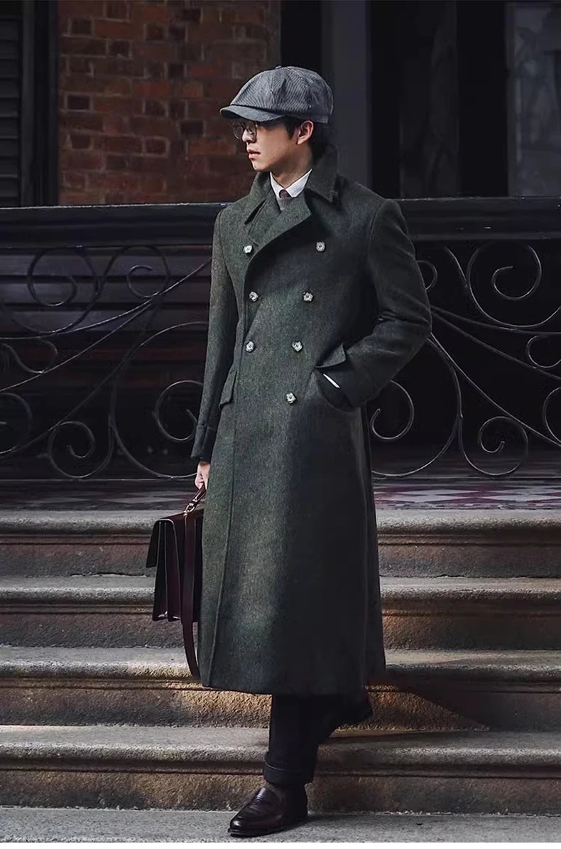 Mauroicardi Autumn Winter Long Warm Green Polo Coat Men Double Breasted Cool Luxury Elegant England Style Wool Blends Overcoat - Buy online at  Vibe In Cart.